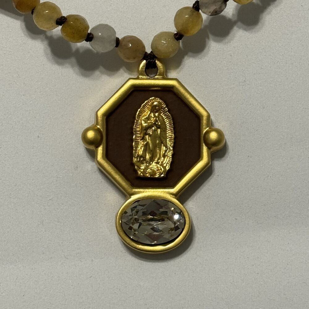 Pulccino Necklace Our Lady of Guadalupe Gold Plated Beads Artisan Handmade 18"